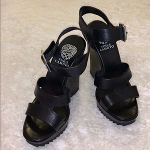 Vince Camuto black lug sole wedge